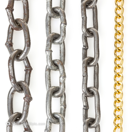 白色背景上的金属链条